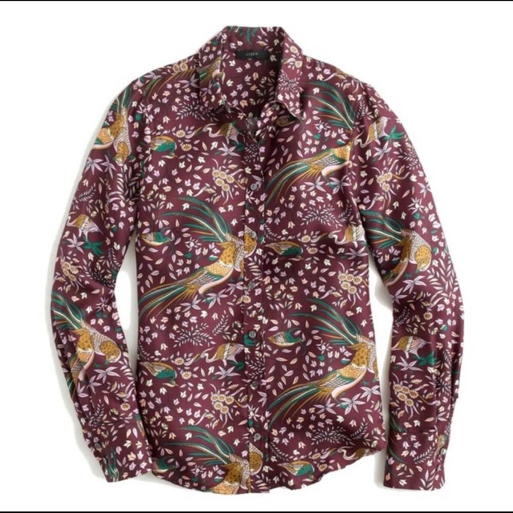 DRAKES X J CREW Silk Birds of Paradise Button Down Blouse